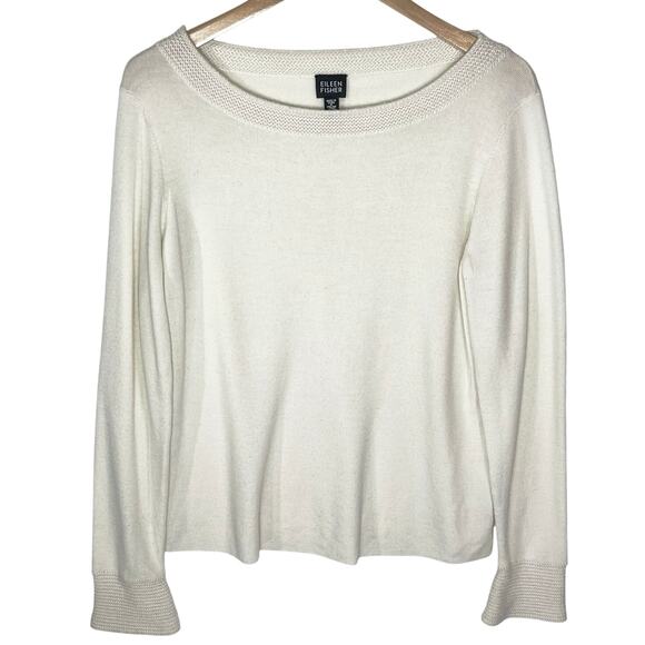 Eileen Fisher Sweaters - EILEEN FISHER Vintage Women’s 100% Merino Wool Cream Boatneck Sweater